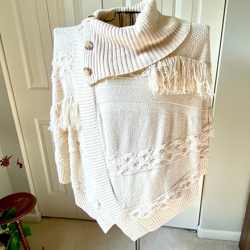 Womens Fringe Detail Sweater Poncho